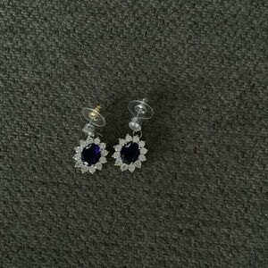 Silver-Tone Blue Crystal Drop Earrings - Brand Unspecified